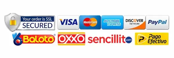 Formas de pago: Visa, Mastercard, American Express, PayPal, OXXO, Baloto y más