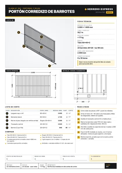 Plano: Portón corredizo de barrotes